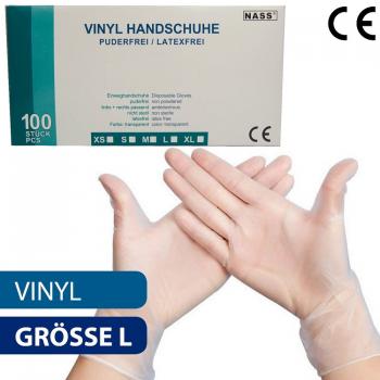 Vinyl-Handschuhe Ungepudert/Latexfrei EN 420:2003+A1:2009 - CE Gr. L 100er Box